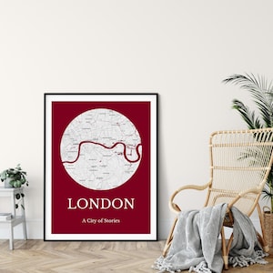 Impresión del mapa de la ciudad de Londres: póster digital minimalista para pared. Mapa callejero moderno de Londres, Reino Unido. Decoración urbana imprimible, regalo para amantes de los viajes.