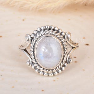 Rainbow Moonstone Ring: Handmade 925 Sterling Silver Boho Jewelry