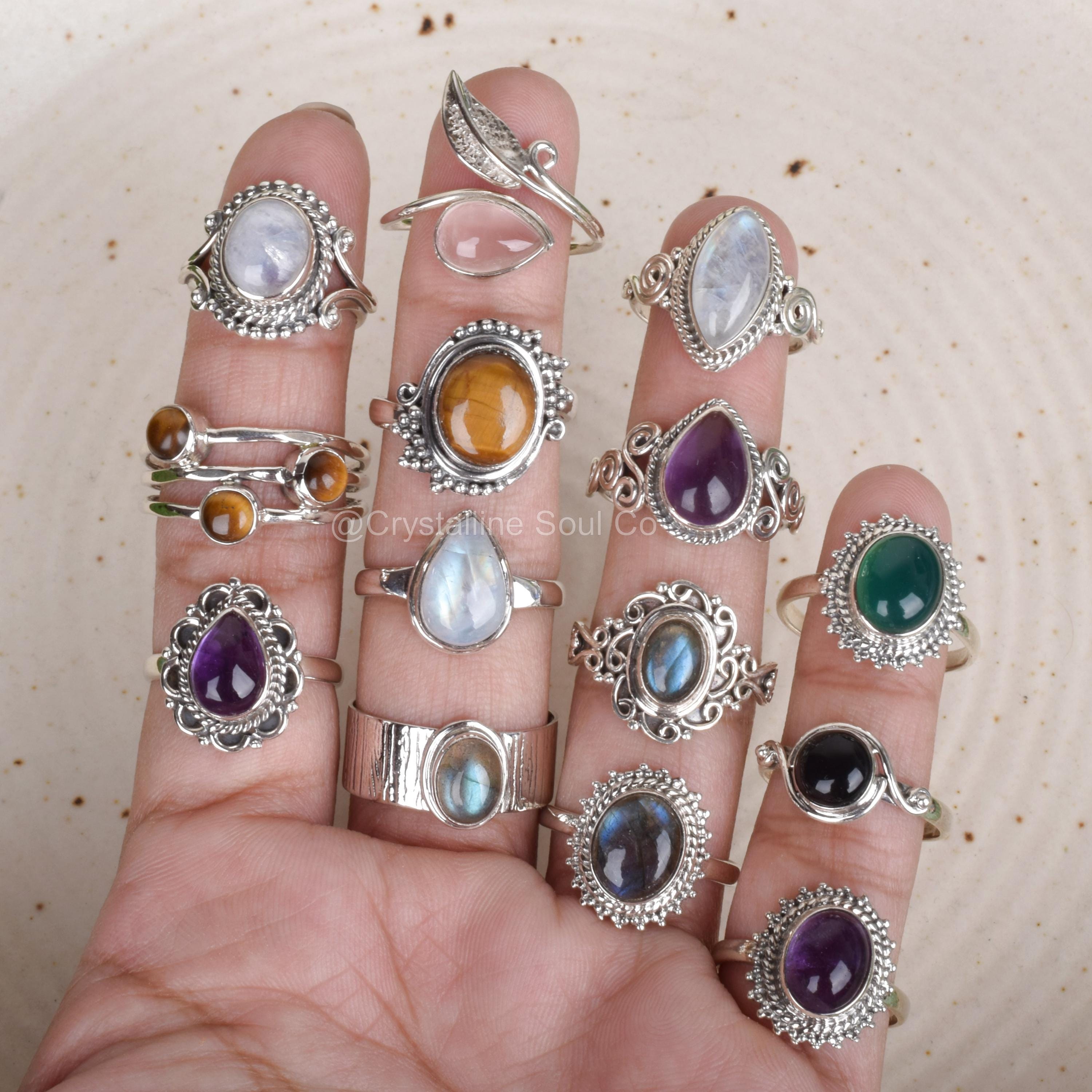 925 Sterling Silver Gemstone Rings: Handmade Boho Wholesale