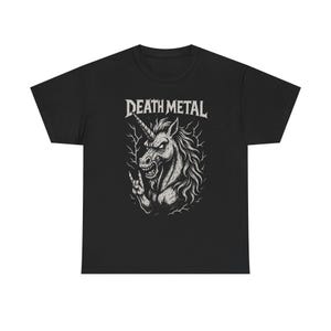 Death Metal Unicorn Tee, Gothic Fantasy Tshirt, Rocker Graphic Shirt, Dark Magical Horned Horse Top, Black Metal Band Apparel