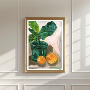 Pomarańcza, mandarynka i figowiec lirolistny, wydruk artystyczny oryginalnego obrazu olejnego