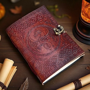 "Fantasy dragon embossed leather notebook for writers"
