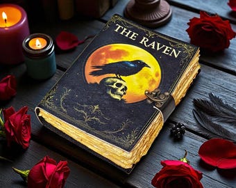 The Raven Gothic Leather Journal: Skull & Crow Cover, Deckle Edge Paper