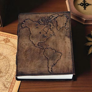 Leder Reisetagebuch | Handgemachtes Notizbuch mit Weltkarte Papier