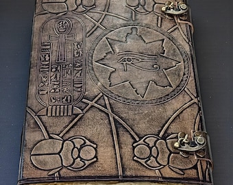 Diario egipcio de cuero hecho a mano: Ojo de Horus, cierre de latón