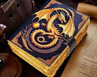 Cuaderno de bocetos de cuero de dragón de 400 páginas con cerradura / Libro de hechizos de papel desgranado / 5 tamaños / Cuaderno de bocetos de fantasía / Regalo para él y para ella Amante de DnD