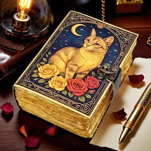 Moon Cat Lederbuch mit Schloss: Personalisiertes Notizbuch mit Büttenrand