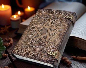 Diario de cuero con pentagrama: Grimorio de brujería con relieve celta, 400 páginas
