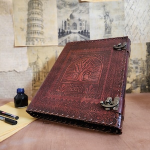 Tree of Life Leather Ring Binder A4 | Vintage 13x10” Organizer Folder | 2D 3D 4D 6O Rings | Thick 3-Inch Option | Al Haab Binder