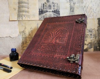 Baum des Lebens Leder Ringbuch A4 | Vintage Geprägter Organizer