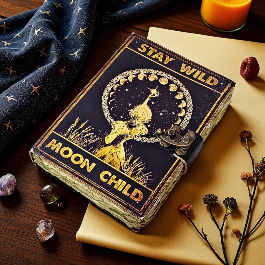 Sun & Moon Leather Journal – Handmade Celestial Notebook, Vintage ...