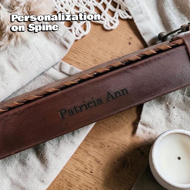Custom engraved name on leather pentagram ring binder, personalized boho witchy journal preview