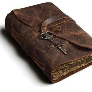 Vintage Leather Journal with Key | Handmade Deckle Edge Paper Notebook | Travel Diary | Gift for Him Her | 6x4 to 13x10 inch Sizes