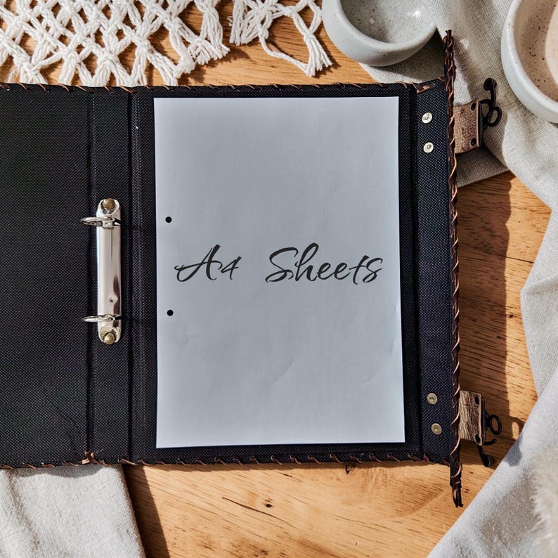 A4 size sheets inside leather ring binder, page size reference for journal inserts