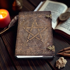 "Wiccan leather diary with Celtic pentagram cover"