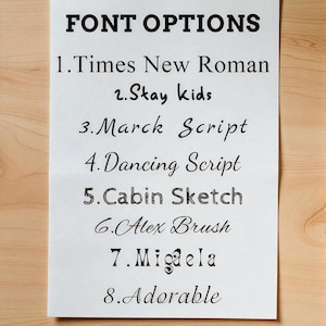 Personalization font options for custom leather journal engraving styles available