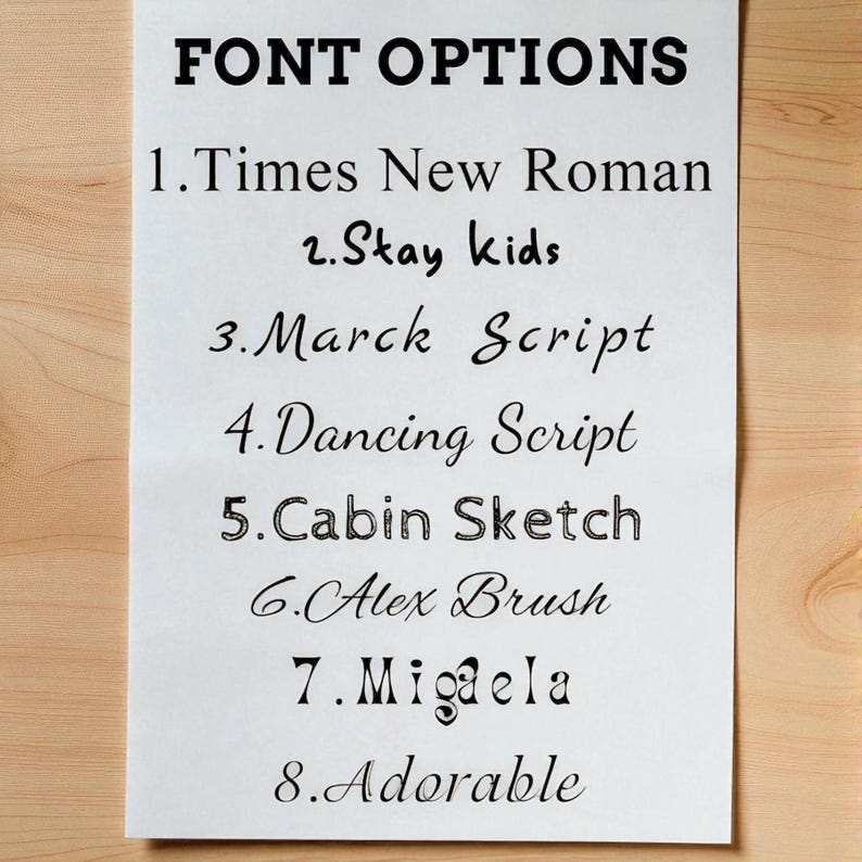 Personalization font options for custom leather journal engraving styles available