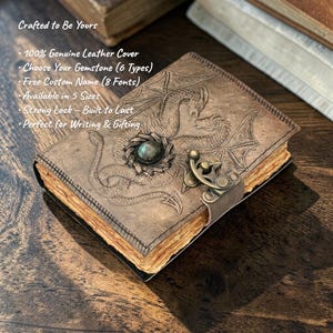 Double dragon leather journal features genuine leather handmade customizable sizes stones