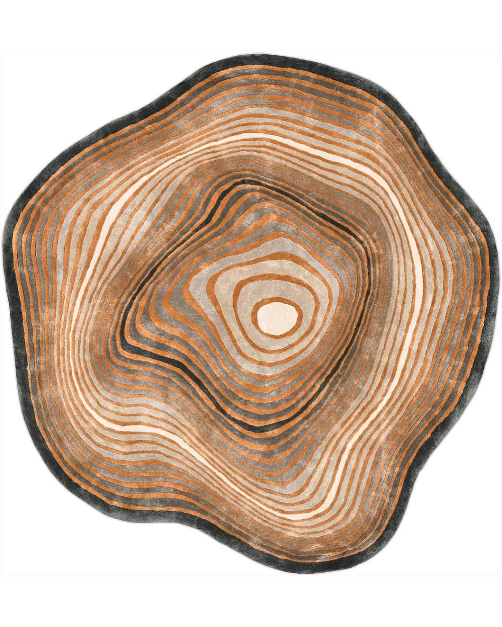 Hand-tufted Botanical Silk Rug | Tree Ring Inspired Abstract Design ...