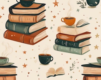 Book Coffee Cotton Fabric By The Half Yard Reading Book Fabric For Sewing