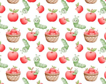 Bugs Eating Apples Pattern Cotton Cartoon Fabric-DIY 100% Cotton Fabric-Sold by Half Yard