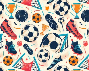 Soccer Fun Artwork standing on ice Pattern Cotton Cartoon Fabric-DIY 100% Cotton Fabric-Sold by Half Yard