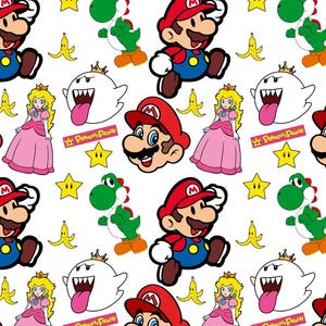 プリンセスとマリオのかわいい柄コットン漫画生地 - DIY 100%コットン生地 - 半ヤード単位で販売