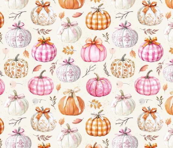 Cute Autumn Pumpkin Bow Pattern Cotton Cartoon Fabric-DIY 100% Cotton Fabric-Sold by Half Yard