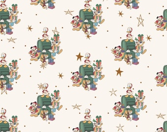 Mickey Christmas Disney Gift Pattern Cotton Cartoon Fabric-DIY 100% Cotton Fabric-Sold by Half Yard