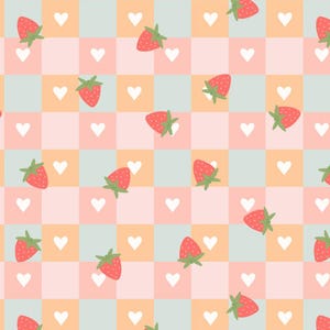 Grid Strawberry Pattern Cotton Cartoon Fabric-DIY 100% Cotton Fabric-Sold by Half Yard