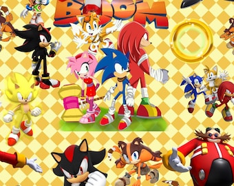 Tela de algodón 100% con estampado de dibujos animados de Sonic the Hedgehog - Se vende por medio metro.
