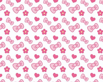 Sweet Kitty Cat Bow Pattern Cotton Cartoon Fabric-DIY 100% Cotton Fabric-Sold by Half Yard