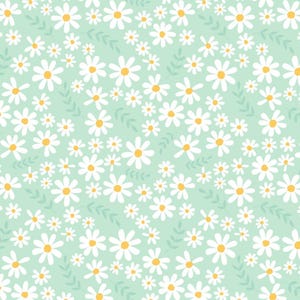 Mint Daisy flowers Pattern Cotton Cartoon Fabric-DIY 100% Cotton Fabric-Sold by Half Yard