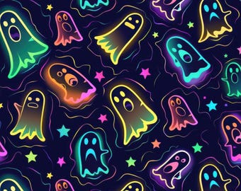Fluorescent Halloween Ghost Fabric-DIY 100% Cotton Fabric-Sold by Half Yard