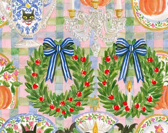 Halloween Wreath Checkered Pattern Cotton Holiday Fabric-DIY 100% Cotton Fabric-Sold by Half Yard