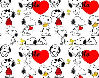 Snoopy Love Heart Peanuts Pattern Cotton Cartoon Fabric-DIY 100% Cotton Fabric-Sold by Half Yard