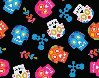 Dia De Los Muertos Calavera Skull Pattern Cotton Abstract Fabric-DIY 100% Cotton Fabric-Sold by Half Yard