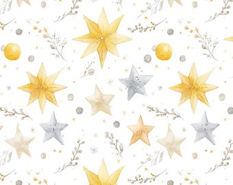 Gold and silver snowflakes Pattern Cotton Cartoon Fabric-DIY 100% Cotton Fabric-Sold by Half Yard