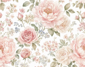 Pink Antique Peony Pattern Cotton Floral Fabric-DIY 100% Cotton Fabric-Sold by Half Yard