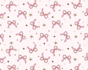 Coquette Pink Bow Pattern Cotton Cartoon Fabric-DIY 100% Cotton Fabric-Sold by Half Yard