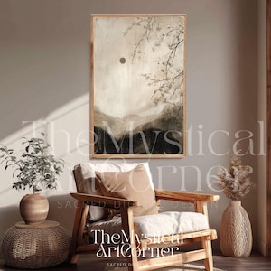 Japandi Wall Art Printable, Wabi Sabi Digital Print, Beige Tones Poster, Japanese Zen Style Decor, Beige Landscape Painting, Download