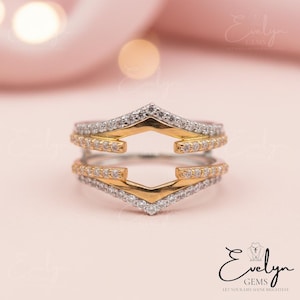 Chevron Diamond Ring Enhancer, 14K Gold Plated Sterling Silver Wedding Band Guard