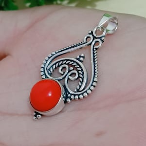 925 Sterling Silver Coral Pendant: Handmade Boho Necklace