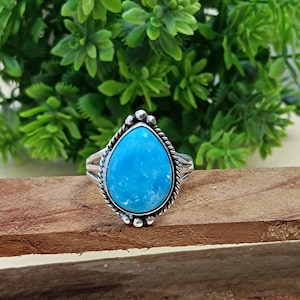 Handmade Larimar Gemstone Ring: 925 Sterling Silver Statement Ring