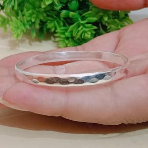 Hammered Sterling Silver Bangle: Stackable 925 Silver Bracelet