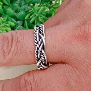 Oxidized Sterling Silver Braided Ring: Viking Style Woven Band
