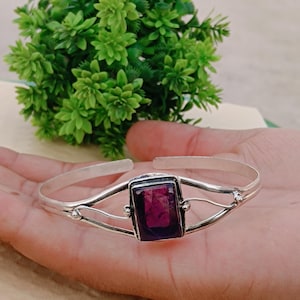 Handgemachtes Sterling Silber Amethyst Armreif: Boho Edelstein Armreif