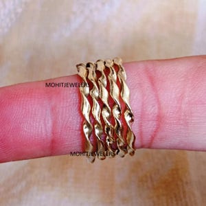 Handmade Twisted Brass Stacking Rings - Set of 5