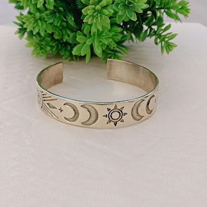 Boho Sun & Moon Gold Plated Bangle: Celestial Jewelry