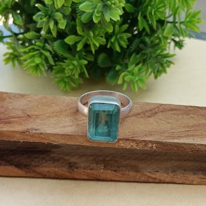 Handgemaakte aquamarijnstatementring: 925 sterlingzilveren boho-sieraden